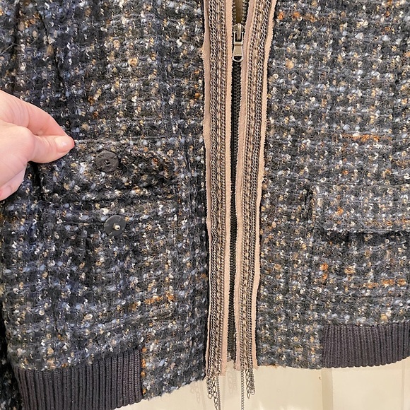 LOFT Tweed Zip Up Blazer Jacket w Chain Size S NWT - Picture 7 of 11